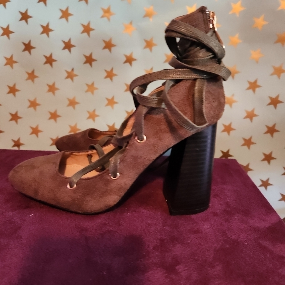 Olive green ballerina lace up heels - Picture 4 of 7